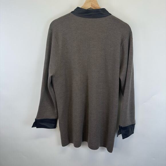 Doncaster Collection Wool And Leather Trim Open Cardigan Brown Sweater Womens XL - Picture 12 of 16